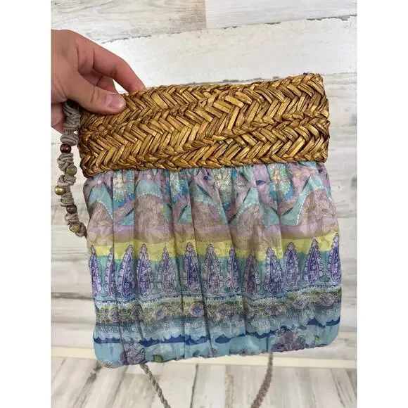 Cappelli Womens Pastel Multi Straw Fabric Boho Crossbody Beach Casual Bag Purse - Picture 4 of 7